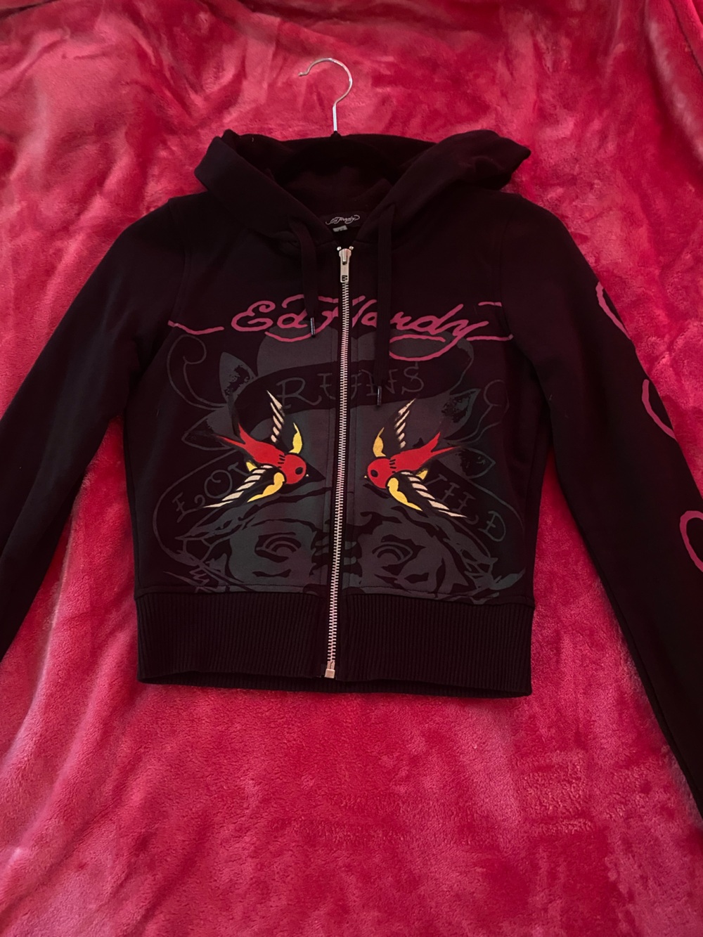 Ed Hardy Black Cropped Zip-Up